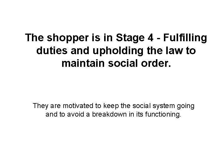The shopper is in Stage 4 - Fulfilling duties and upholding the law to