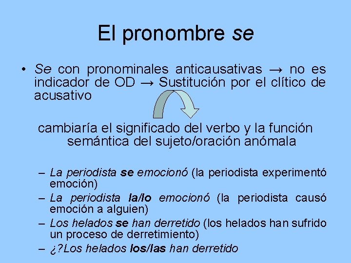 El pronombre se • Se con pronominales anticausativas → no es indicador de OD