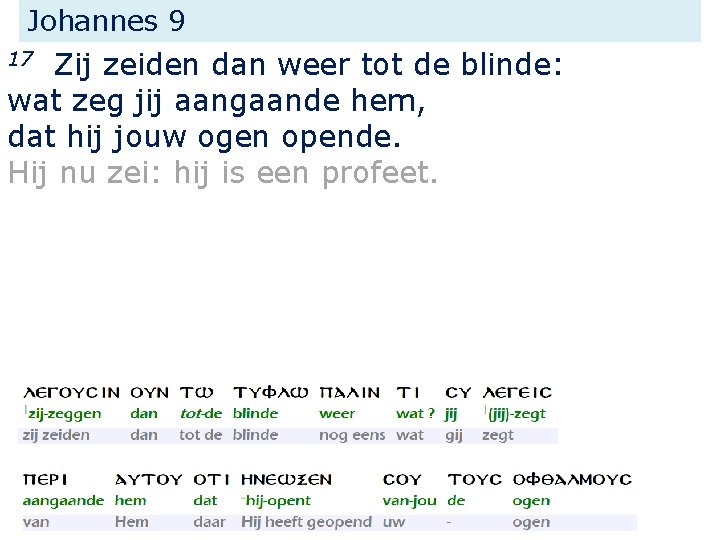 Johannes 9 Zij zeiden dan weer tot de blinde: wat zeg jij aangaande hem,