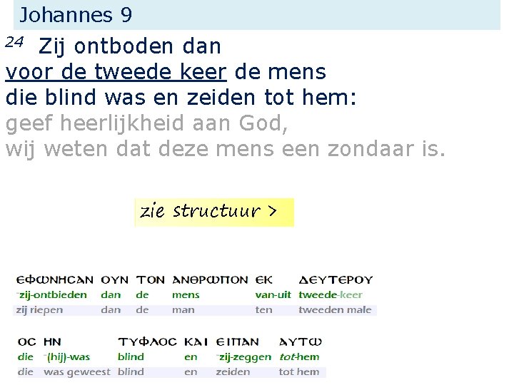 Johannes 9 Zij ontboden dan voor de tweede keer de mens die blind was