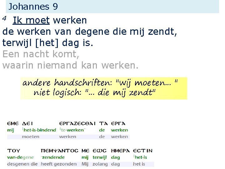 Johannes 9 Ik moet werken de werken van degene die mij zendt, terwijl [het]
