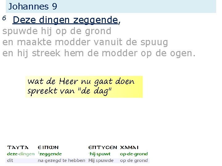Johannes 9 Deze dingen zeggende, spuwde hij op de grond en maakte modder vanuit
