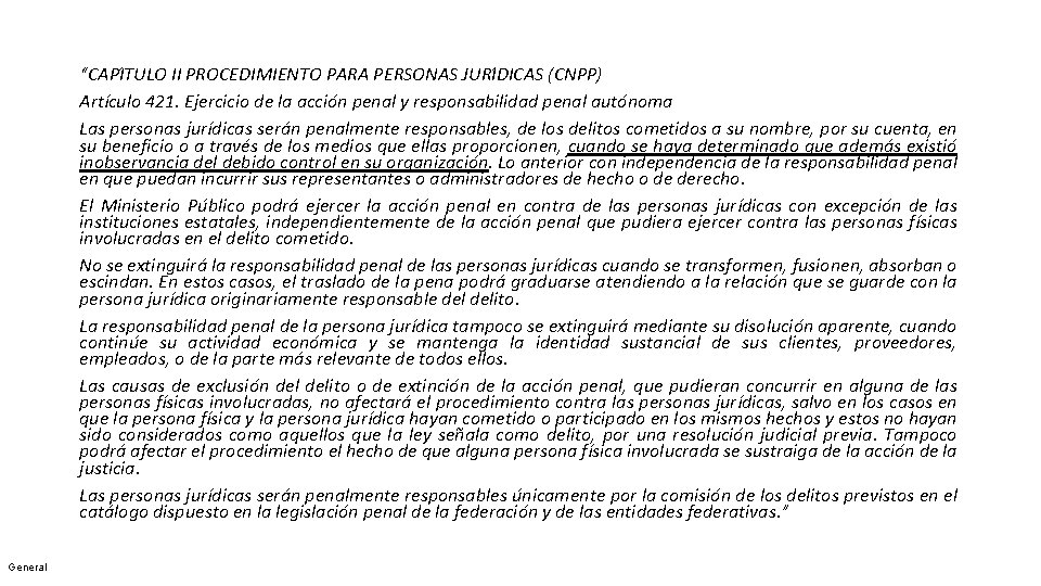 “CAPI TULO II PROCEDIMIENTO PARA PERSONAS JURI DICAS (CNPP) Artículo 421. Ejercicio de la