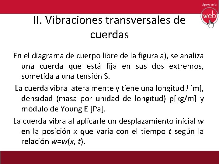 II. Vibraciones transversales de cuerdas En el diagrama de cuerpo libre de la figura