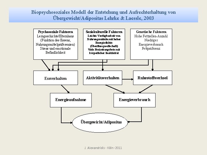 Biopsychosoziales Modell der Entstehung und Aufrechterhaltung von Übergewicht/Adipositas Lehrke & Laessle, 2003 Psychosoziale Faktoren