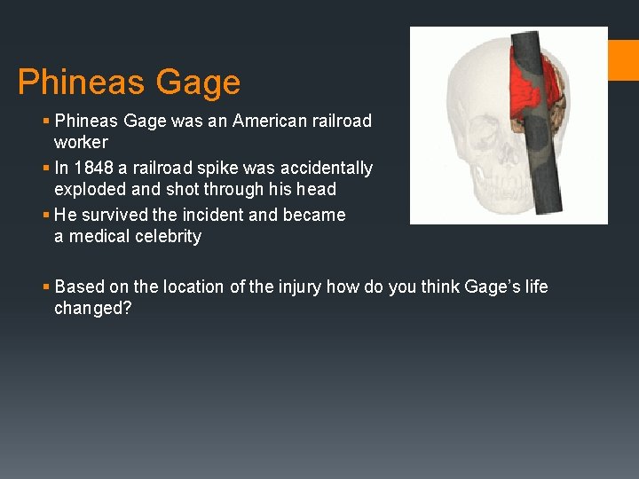Phineas Gage § Phineas Gage was an American railroad worker § In 1848 a