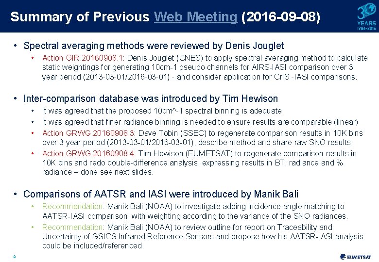 Summary of Previous Web Meeting (2016 -09 -08) • Spectral averaging methods were reviewed