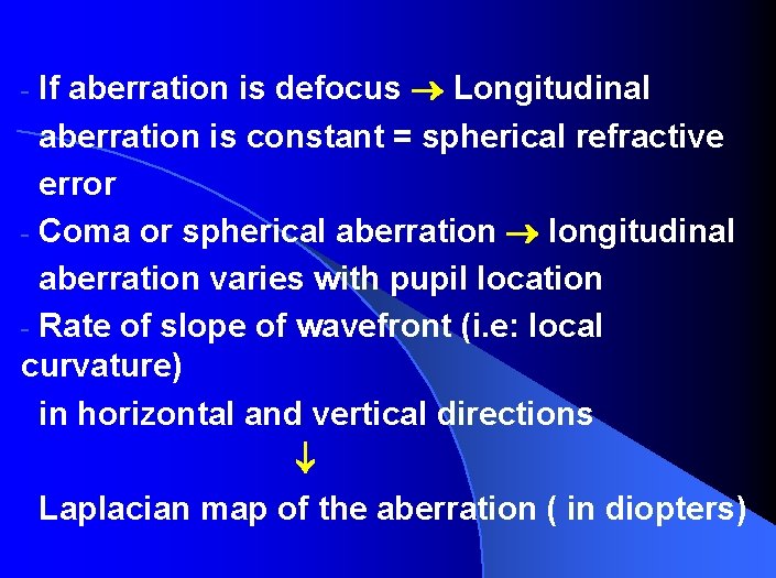 If aberration is defocus Longitudinal aberration is constant = spherical refractive error - Coma