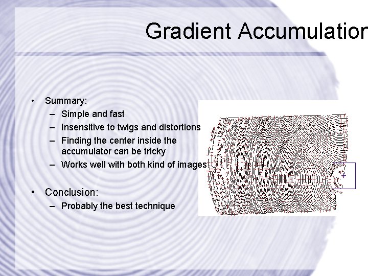 Gradient Accumulation • Summary: – Simple and fast – Insensitive to twigs and distortions