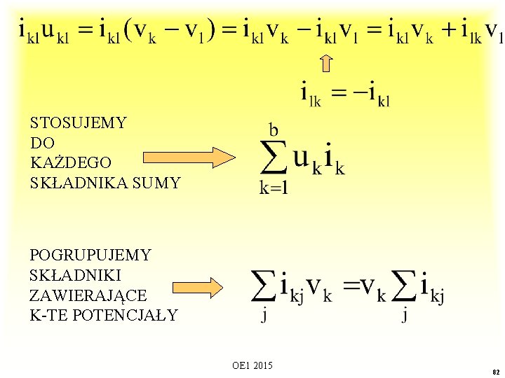 STOSUJEMY DO KAŻDEGO SKŁADNIKA SUMY POGRUPUJEMY SKŁADNIKI ZAWIERAJĄCE K-TE POTENCJAŁY OE 1 2015 82