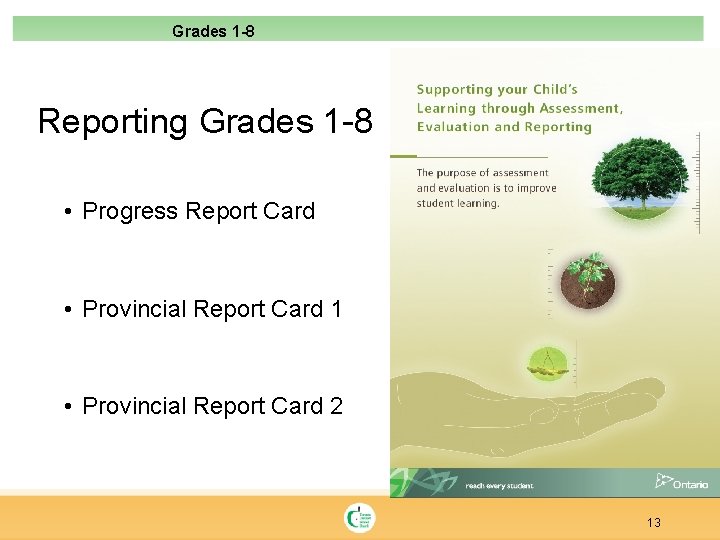 Grades 1 -8 Reporting Grades 1 -8 • Progress Report Card • Provincial Report