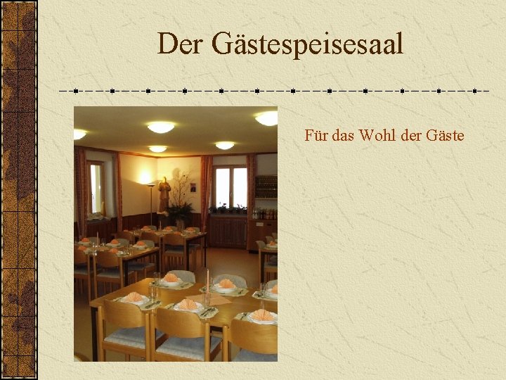 Der Gästespeisesaal Für das Wohl der Gäste 