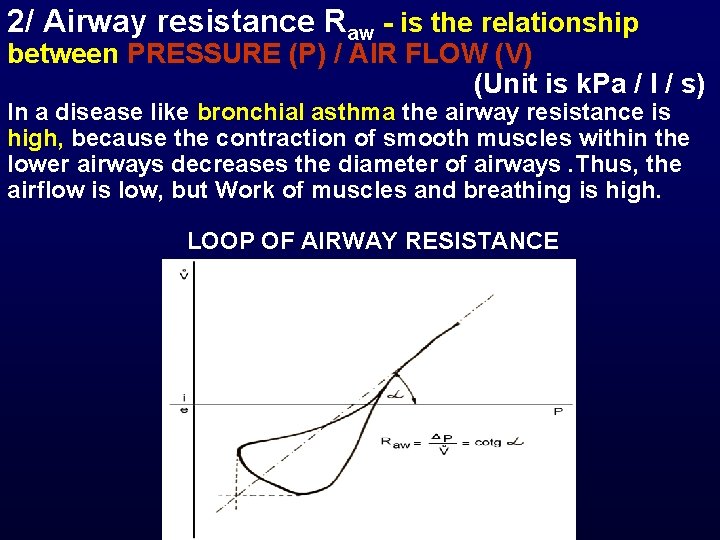 2/ Airway resistance Raw - is the relationship between PRESSURE (P) / AIR FLOW
