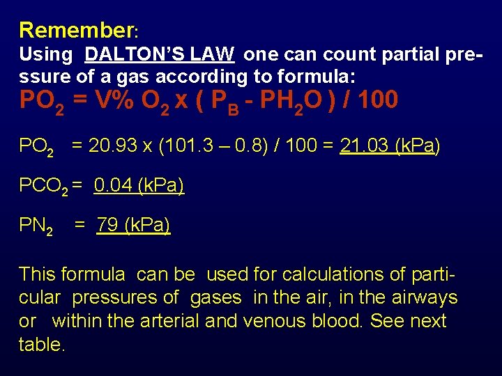 Remember: Using DALTON’S LAW one can count partial pressure of a gas according to