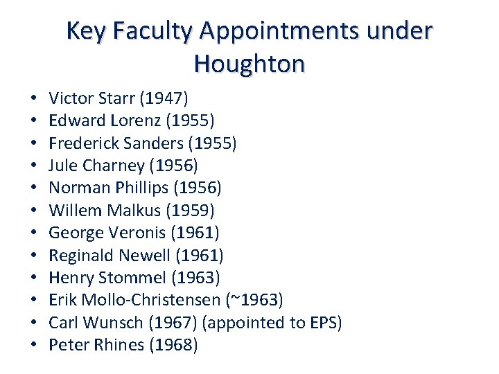 Key Faculty Appointments under Houghton • • • Victor Starr (1947) Edward Lorenz (1955)