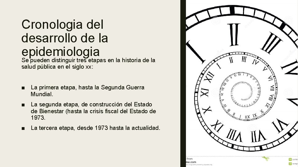 Cronologia del desarrollo de la epidemiologia Se pueden distinguir tres etapas en la historia