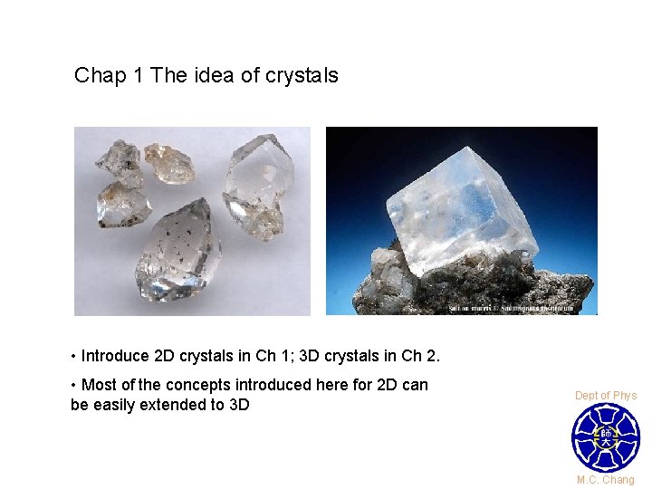 Chap 1 The idea of crystals • Introduce 2 D crystals in Ch 1;