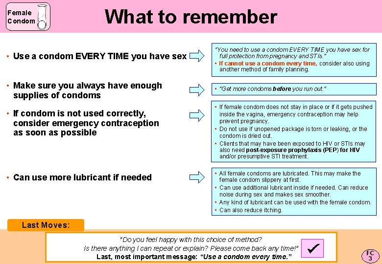 Female Condom What to remember • Use a condom EVERY TIME you have sex