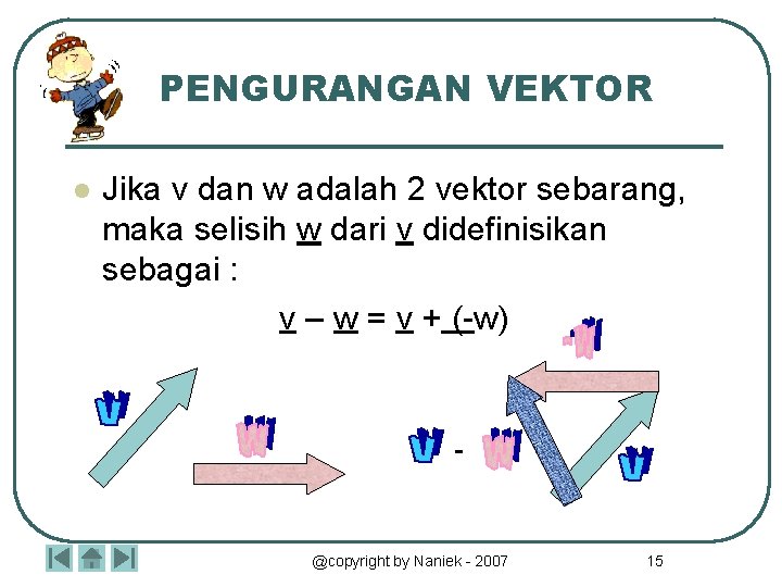 PENGURANGAN VEKTOR l Jika v dan w adalah 2 vektor sebarang, maka selisih w