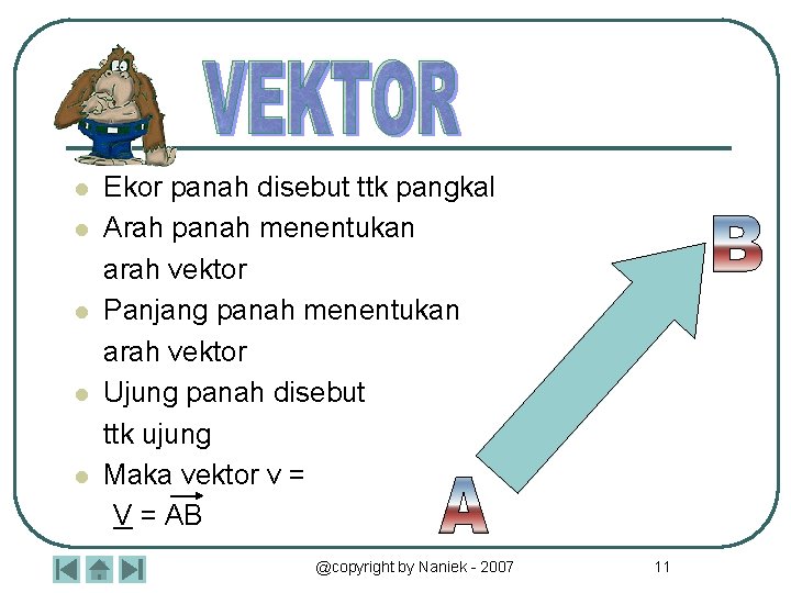 l l l Ekor panah disebut ttk pangkal Arah panah menentukan arah vektor Panjang