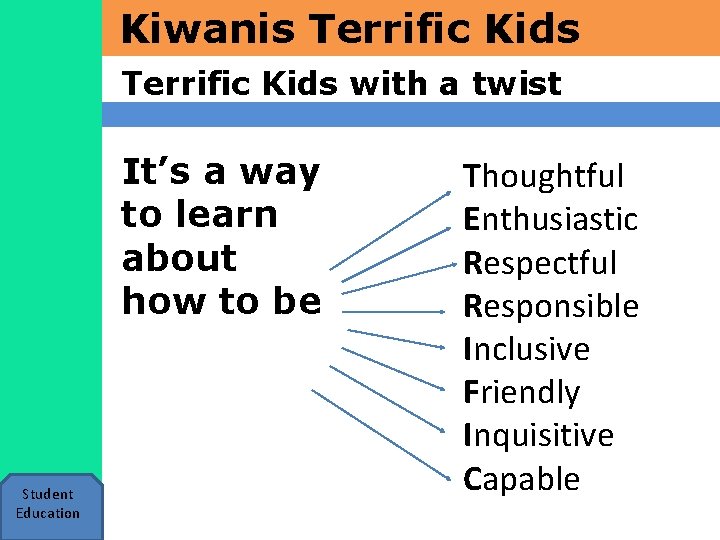 Kiwanis Terrific Kids with a twist It’s a way to learn about how to