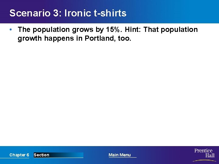 Scenario 3: Ironic t-shirts • The population grows by 15%. Hint: That population growth