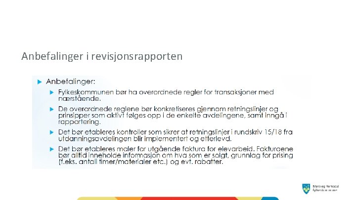 Anbefalinger i revisjonsrapporten 