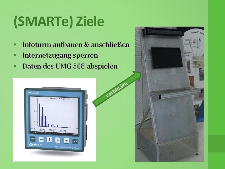 (SMARTe) Ziele • Infoturm aufbauen & anschließen • Internetzugang sperren • Daten des UMG