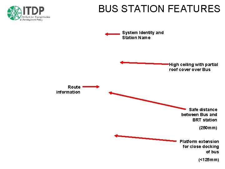 BUS STATION FEATURES System Identity and Station Name High ceiling with partial roof cover