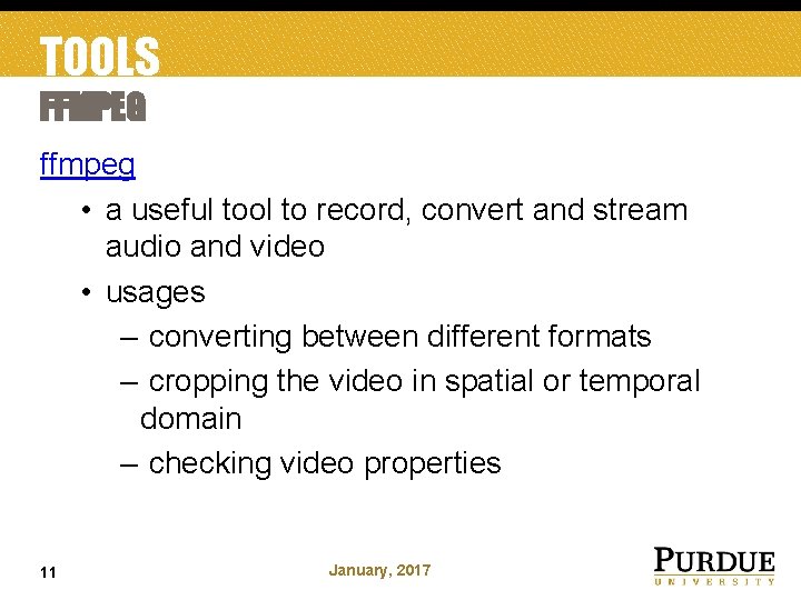 TOOLS FFMPEG ffmpeg • a useful tool to record, convert and stream audio and