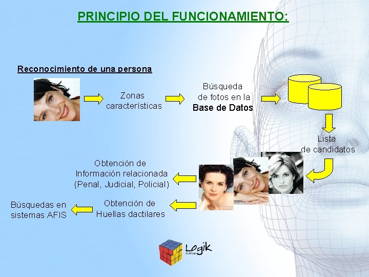 PRINCIPIO DEL FUNCIONAMIENTO: Reconocimiento de una persona Zonas características Búsqueda de fotos en la