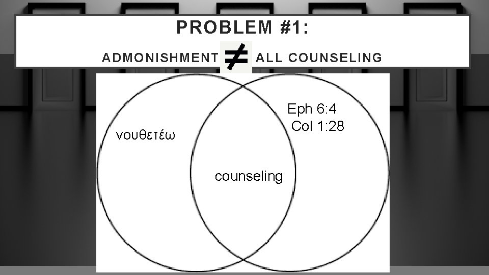 PROBLEM #1: ADMONISHMENT ALL COUNSELING Eph 6: 4 Col 1: 28 νουθετέω counseling 