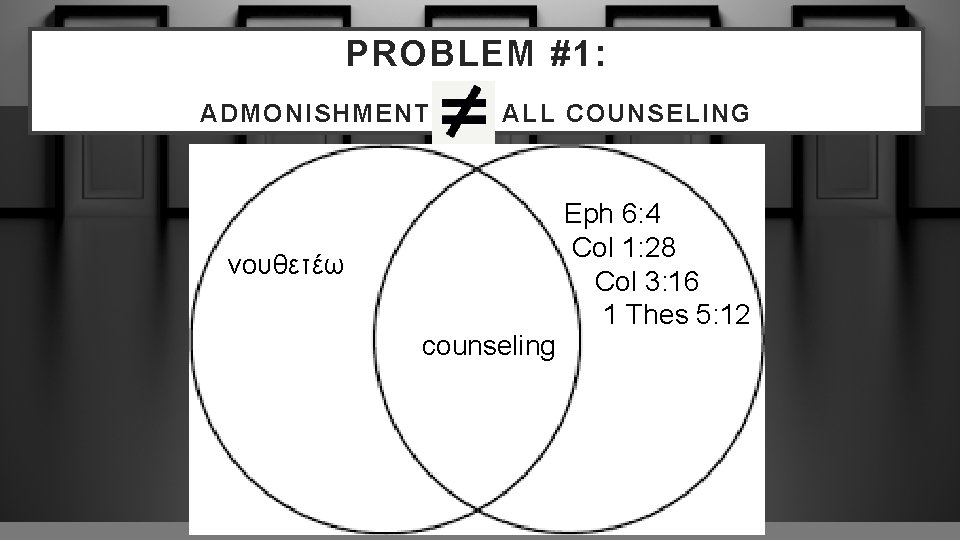 PROBLEM #1: ADMONISHMENT ALL COUNSELING νουθετέω Eph 6: 4 Col 1: 28 Col 3: