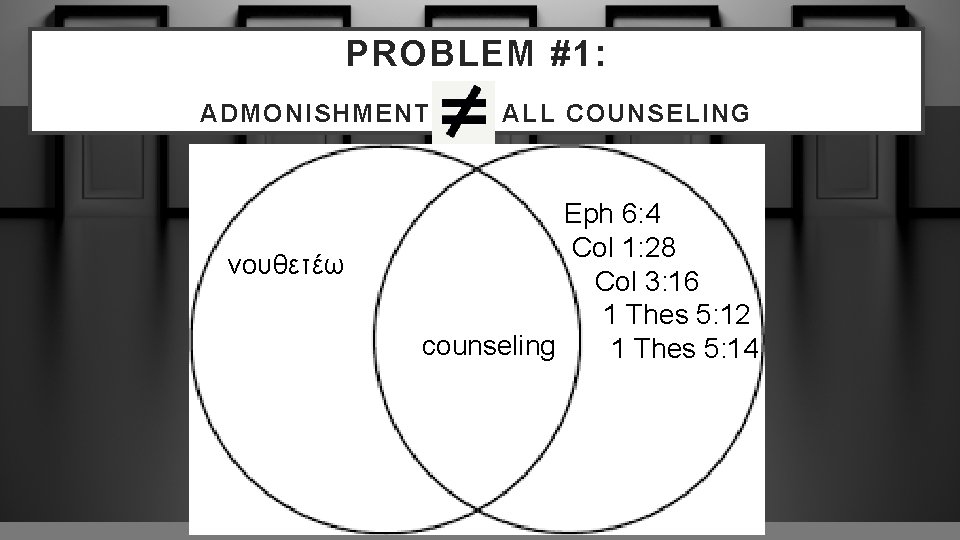 PROBLEM #1: ADMONISHMENT ALL COUNSELING νουθετέω Eph 6: 4 Col 1: 28 Col 3: