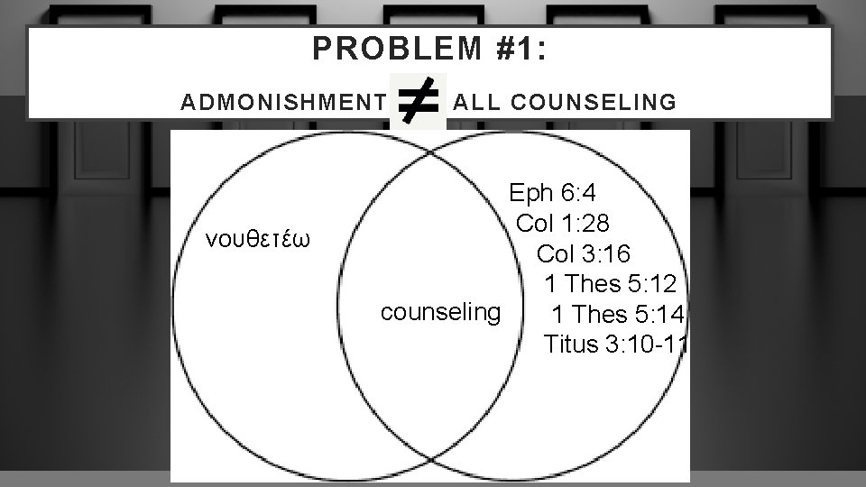 PROBLEM #1: ADMONISHMENT ALL COUNSELING νουθετέω Eph 6: 4 Col 1: 28 Col 3: