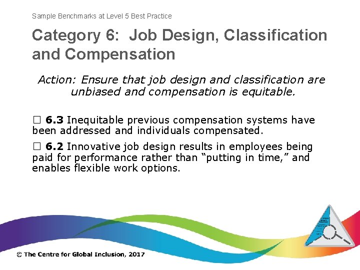 Sample Benchmarks at Level 5 Best Practice Category 6: Job Design, Classification and Compensation