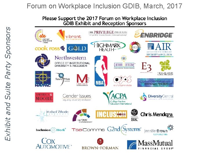 Exhibit and Suite Party Sponsors Forum on Workplace Inclusion GDIB, March, 2017 