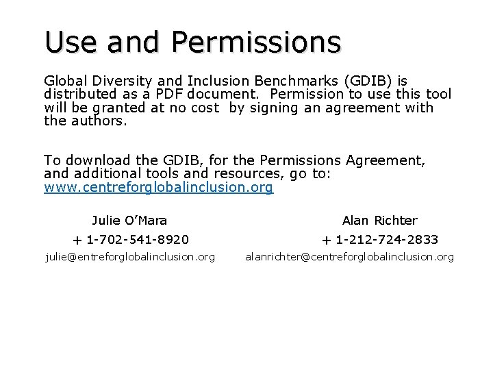 Use and Permissions Global Diversity and Inclusion Benchmarks (GDIB) is distributed as a PDF