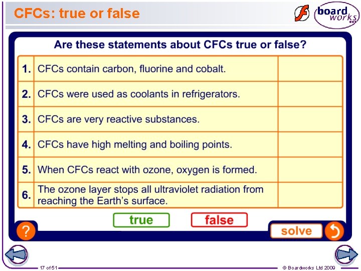 CFCs: true or false 17 of 51 © Boardworks Ltd 2009 