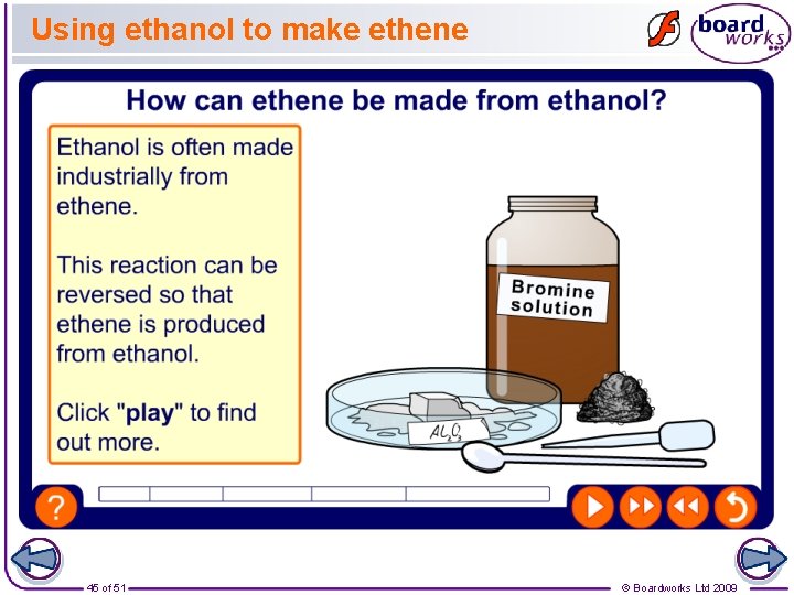 Using ethanol to make ethene 45 of 51 © Boardworks Ltd 2009 