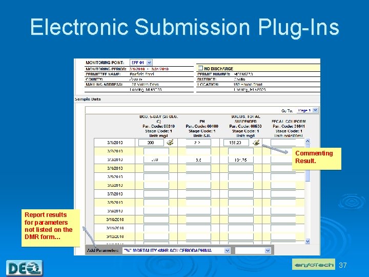 Electronic Submission Plug-Ins Commenting Result. Report results for parameters not listed on the DMR