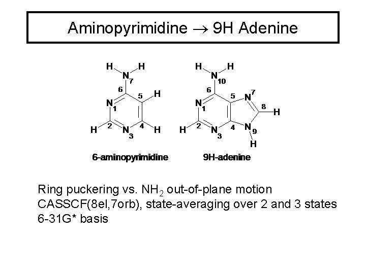 Aminopyrimidine 9 H Adenine Ring puckering vs. NH 2 out-of-plane motion CASSCF(8 el, 7