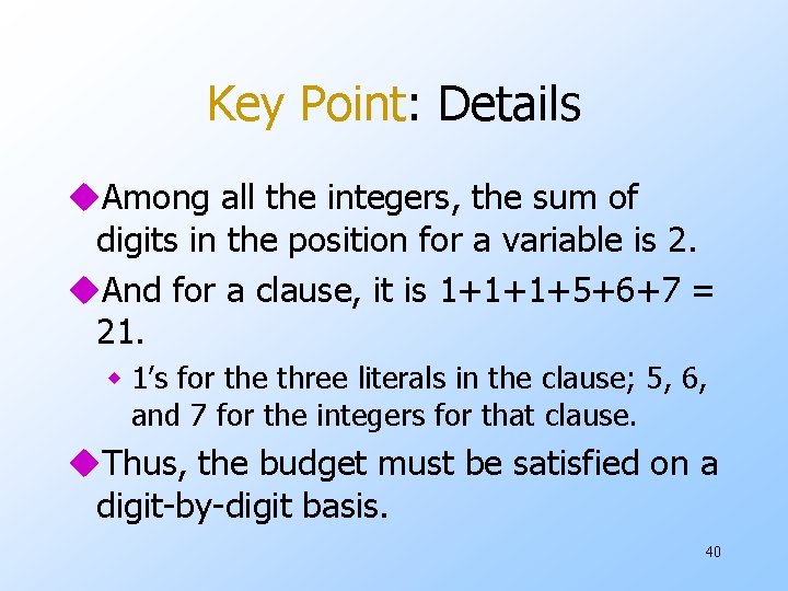 Key Point: Details u. Among all the integers, the sum of digits in the