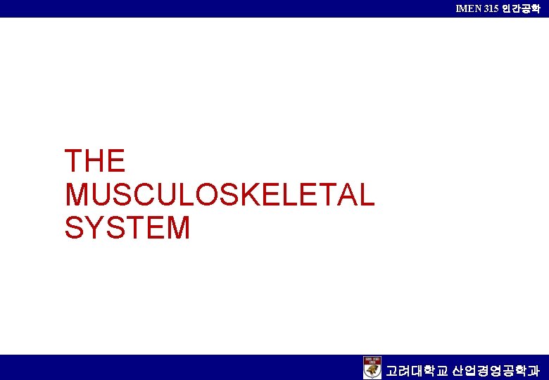 IMEN 315 인간공학 THE MUSCULOSKELETAL SYSTEM 고려대학교 산업경영공학과 