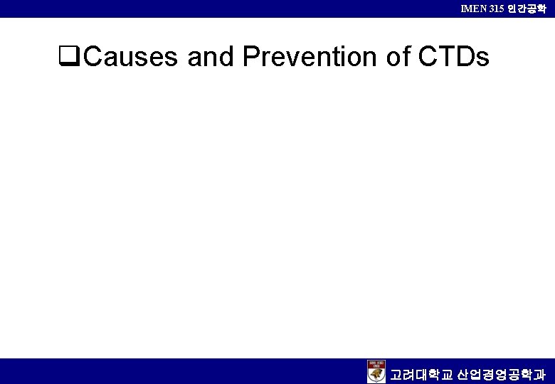 IMEN 315 인간공학 q. Causes and Prevention of CTDs 고려대학교 산업경영공학과 