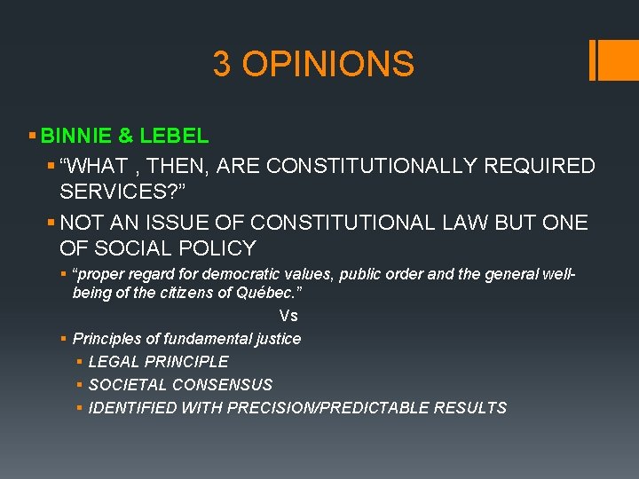 3 OPINIONS § BINNIE & LEBEL § “WHAT , THEN, ARE CONSTITUTIONALLY REQUIRED SERVICES?