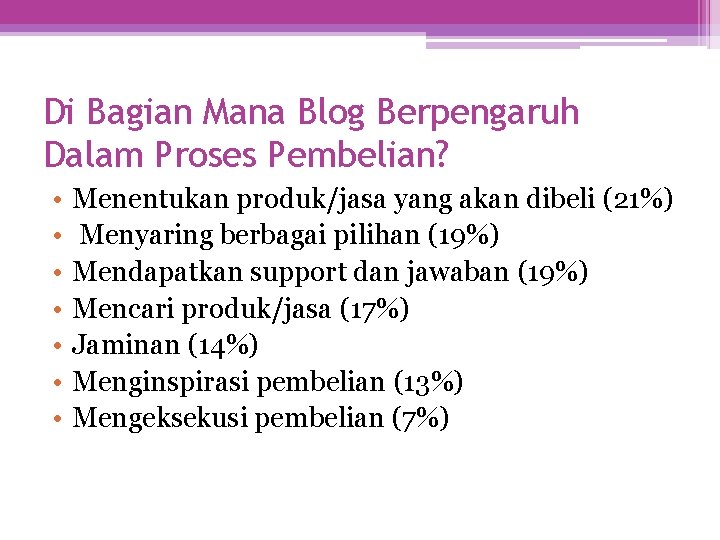 Di Bagian Mana Blog Berpengaruh Dalam Proses Pembelian? • • Menentukan produk/jasa yang akan