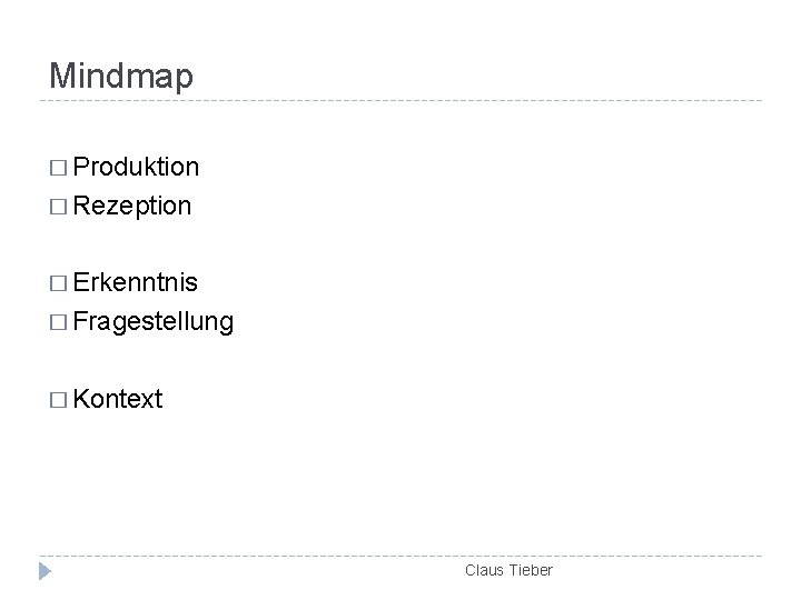 Mindmap � Produktion � Rezeption � Erkenntnis � Fragestellung � Kontext Claus Tieber 