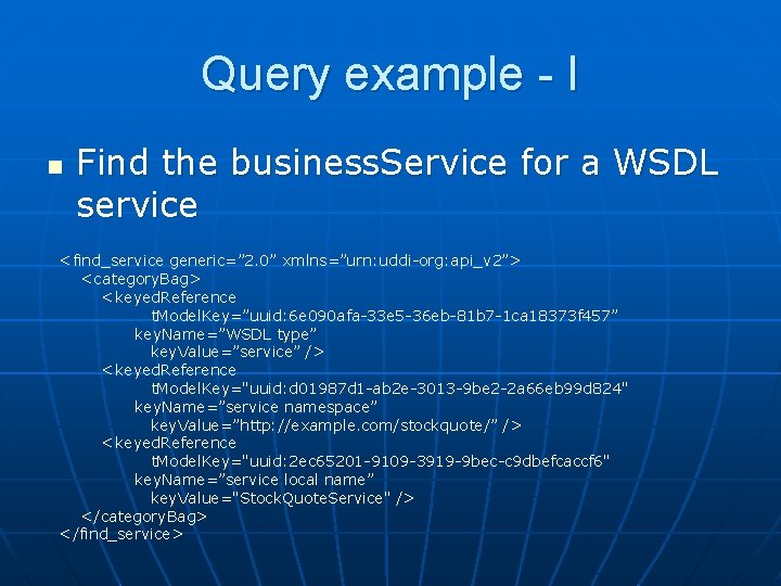 Query example - I n Find the business. Service for a WSDL service <find_service