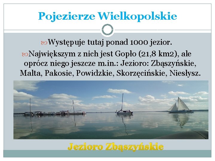 Pojezierze Wielkopolskie Występuje tutaj ponad 1000 jezior. Największym z nich jest Gopło (21, 8
